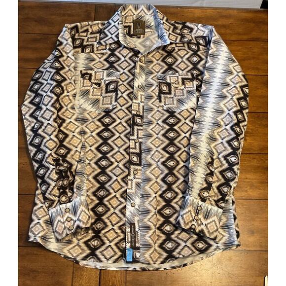 Rodeo West Pearl Snap Aztec Shirt Men Size M Brown Long Sleeve Western Rodeo - Picture 2 of 4